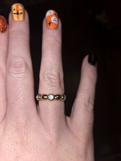 Gold Tone Stone Band Ring Pale Blue Crystals Beaded Segments Size 6