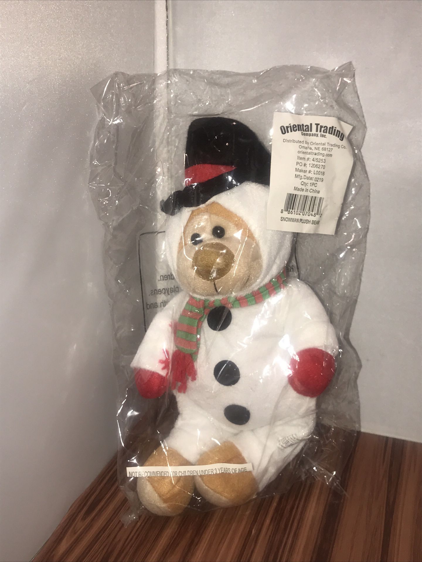Oriental Trading Company Teddy Bear Dressed As Snowman Plush Stuffed Animal 12”