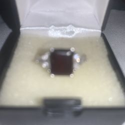 Garnet Diamond Silver sterling  ring