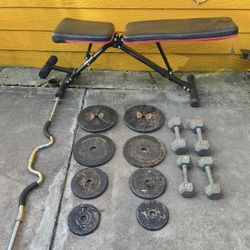 Weights With Curve Bar And Dumbbells