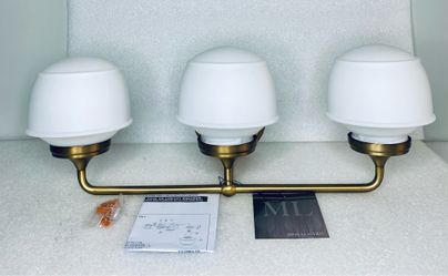 New Open Box Minka Lavery Cornwell 23" 3-Light Aged Brass Vanity Light W/Shades