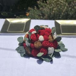 Gold Red White Wood Flower Centerpieces