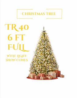 🎄6FT Pre-Lit Artificial Christmas Tree with 250 Lights, 748 Snow-Covered Pine Needle Tips & Pine Cones, White Winter Themed Tree for Home & (TR40)🎄