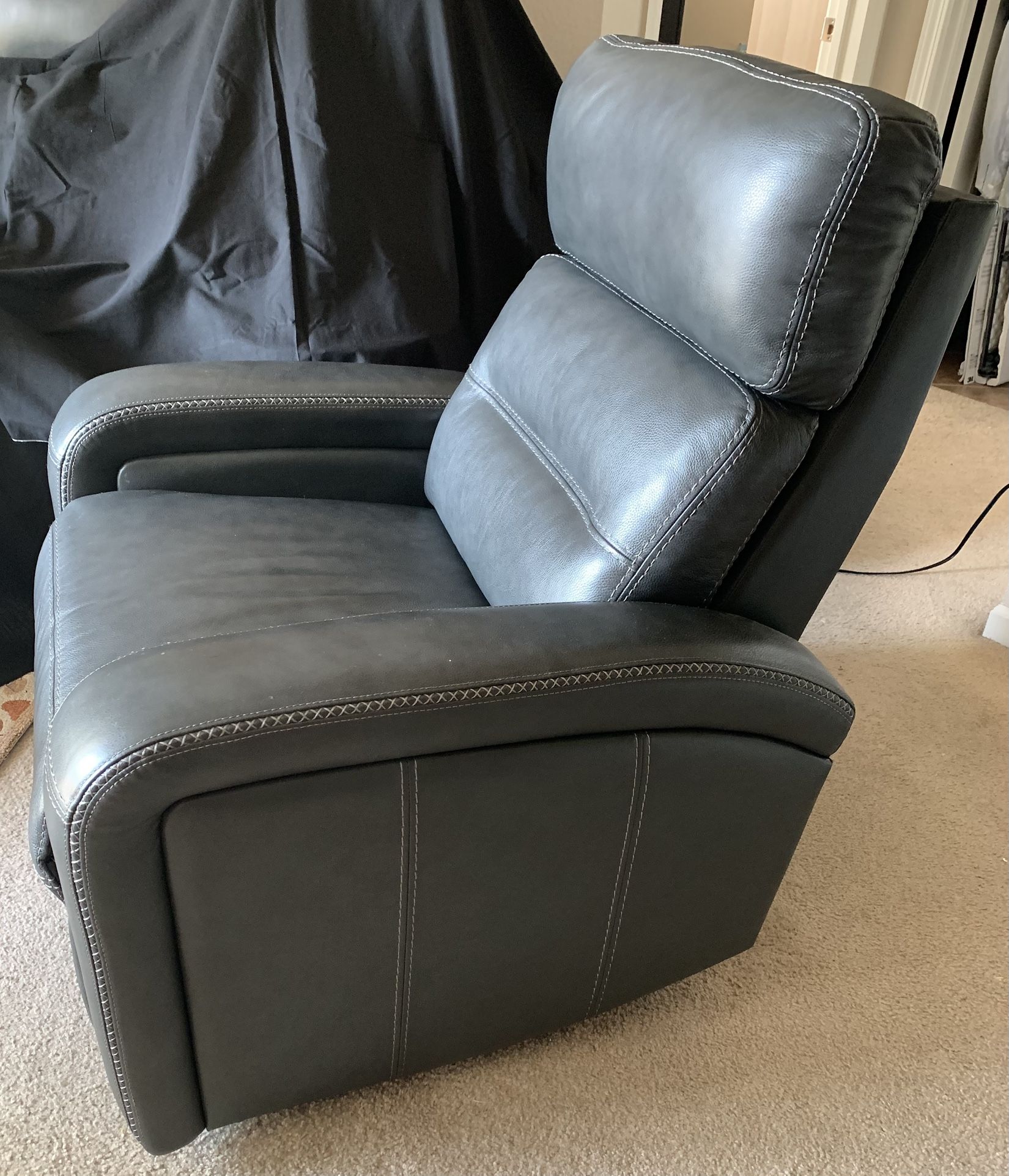 Charcoal Leather Power Recliner 