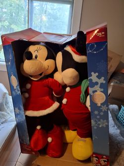 Disney Mickey & Minnie Holiday Greeter Set 24" Gemmy Plush Figures