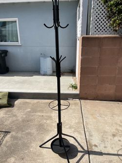 Brand new Black metal coat rack with hat rack top and umbrella rack bottom rack