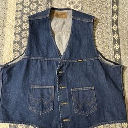 Vintage Wrangler Denim Vest Mens XL Trucker Cowboy Button Down Front Pockets