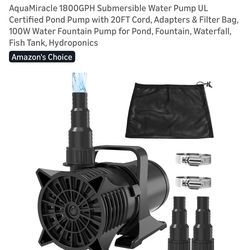 AQUAMIRACLE 1800 GPH SUBMERSIBLE WATER PUMP UL CERTIFIED POND PUMP WITH 20 feet cord-100w-FISH TANK-FOUNTAIN-WATERFALL-POND-HYDROPONICS