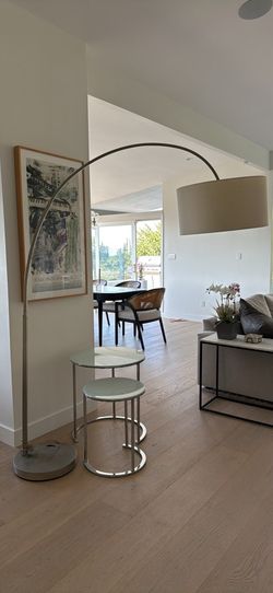 West Elm Overarching Linen Shade Floor Lamp – Polished Chrome – 79” Tall