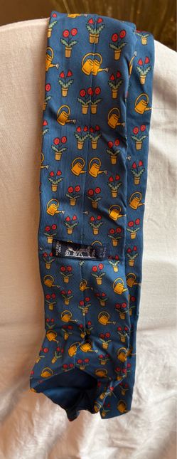 Authentic Vintage Hermès Paris 100% Silk Tie - Blue Gardening Print (7484 IA)