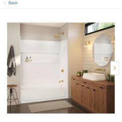 NexTile 60 in. W x 32 in. D × 60 in. H Four-Piece Direct-to-Stud Composite Alcove Tub Surround in White
