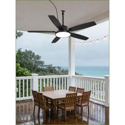 52 in. Black Downrod Waterproof Wet Rated Fandelier Outdoor Ceiling Fan with LED Light 3-CCT with Remote