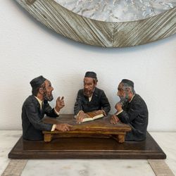 Vintage 1970 David Kaplan Midrash Judaic Sculpture of 3 Rabbis Studying Torah