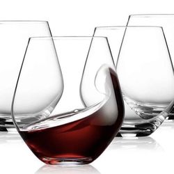Godinger Wine Glasses, Stemless Wine Glasses, Red Wine Glasses, Drinking Glasses, European Made Stemless Wine Glass - 17oz, Set of 4