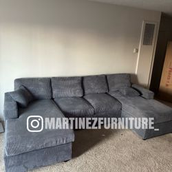 BRAND NEW DARK GREY DOUBLE CHAISE SECTIONAL SOFA COUCH 