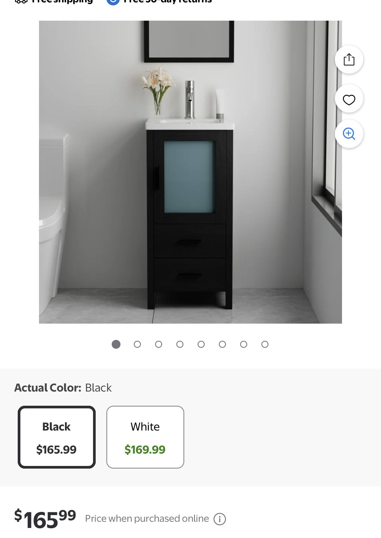 16 inch Bathroom Vanity with White Ceramic Sink Combo Modern Bathroom Cabinet black and white