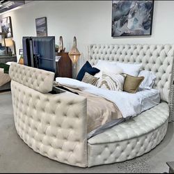 Tufted Bed , Fireplace , Tv Stand , Storage 