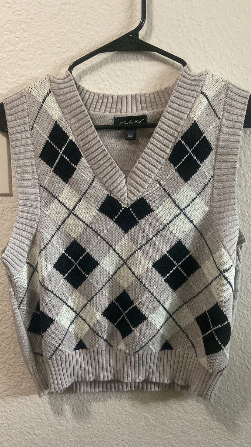 plaid knit sweater vest