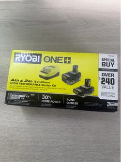 RYOBI ONE+ 18V Lithium-Ion Starter Kit with (1) 2.0 Ah Battery, (1) 4.0 Ah Battery, and Charger