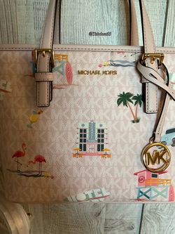 Michael Kors Jet Set Travel XS Carryall Tote Bag Vanilla Powder Blush +  Wallet