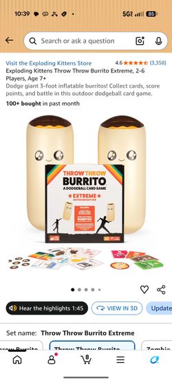 New! Exploding Kittens Throw Throw Burrito Extreme, 2-6 Players, Age 7+