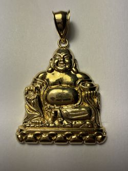 Real 10k Yellow Gold Laughing Happy Buddha Good Luck Charm Pendant 1.75” Inches Long 25mm Wide 5mm Bail Opening