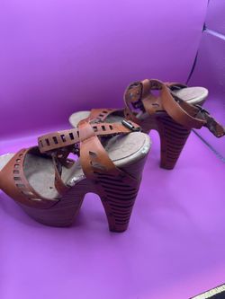 Cognac, Tan Platform Strappy Sandals