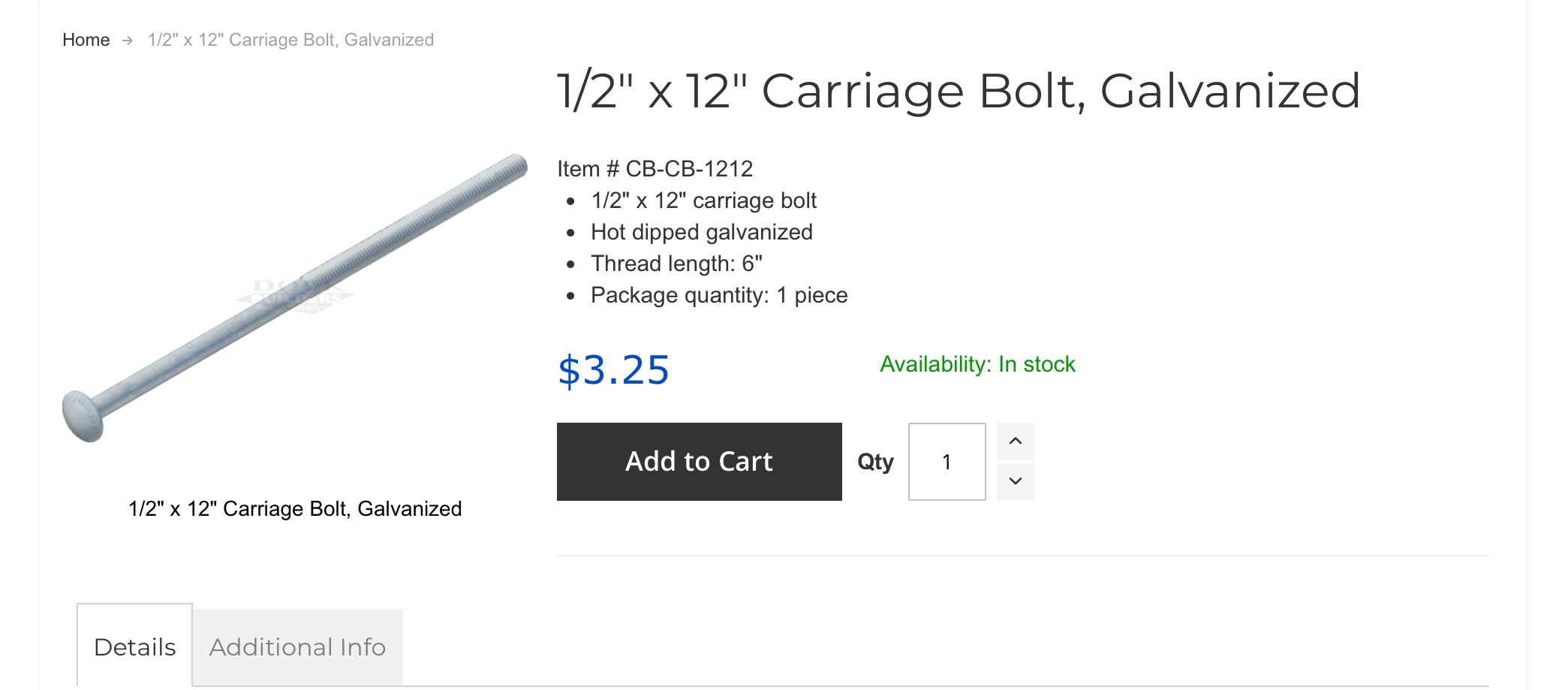 10”-12” Carriage Bolts 