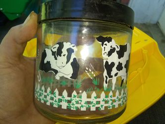 kitchen canister with cow printed design