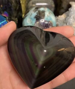 Rainbow Flash Obsidian Crystals Hearts