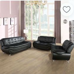Black Contemporary 3 PC. Sofa Set. Brand New.