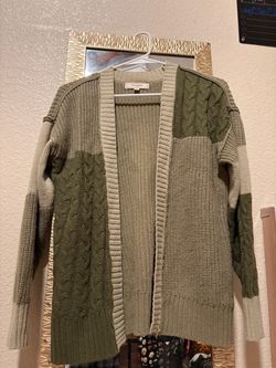 Green Cable Knit Open Front Cardigan