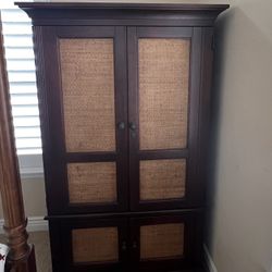 Beautiful Stanley Wood & Cane Armoire/Dresser/Entertainment Cabinet