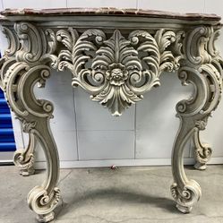 Console Table Carved Painted Wood With Brown Marble Top