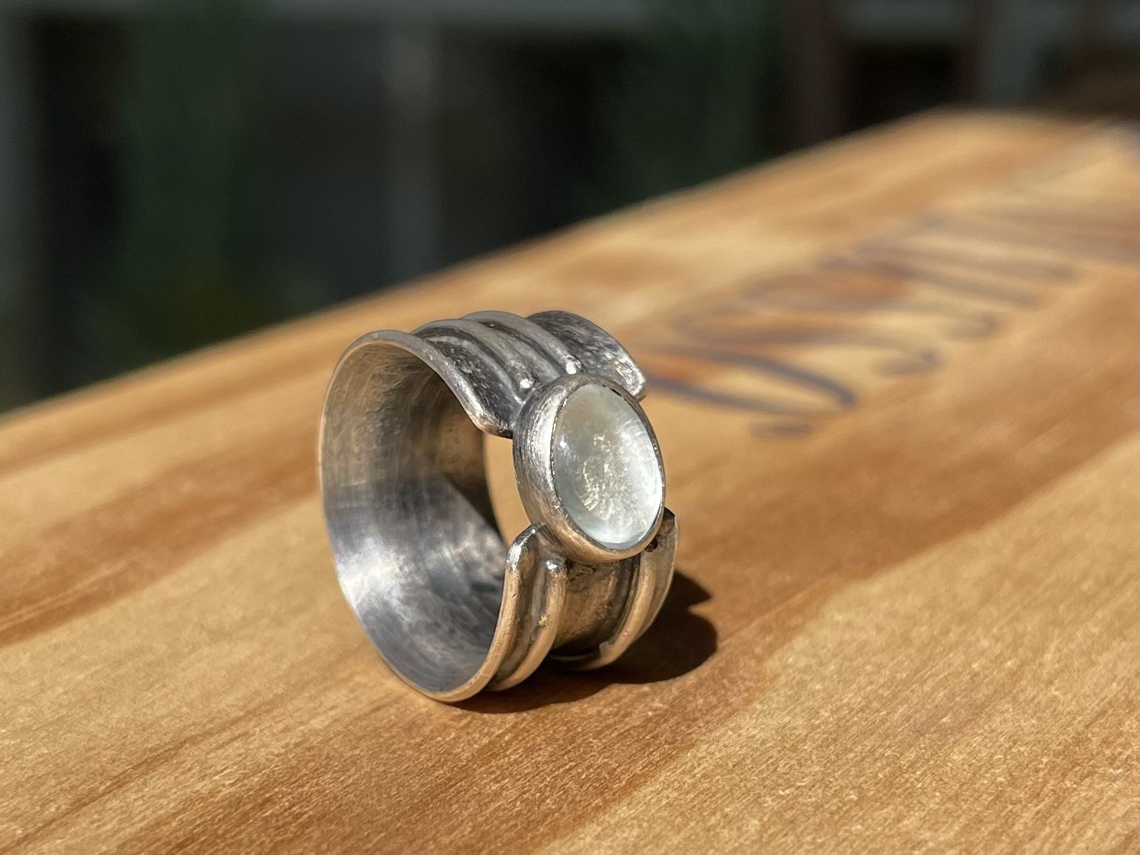 Brand New 100% Handmade Adjustable Silver Ring With Aquamarine Stone