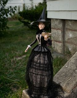 Halloween Witch Doll Figurine with Owl