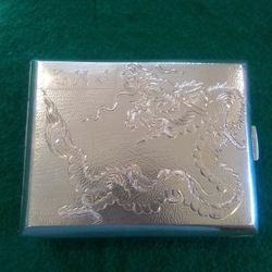 Vintage Sterling Silver Dragon Cigarette Case 