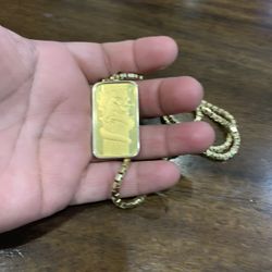 Classy 14 Kt Box Necklace W/ 1 Oz Troy 24kt Swiss Gold