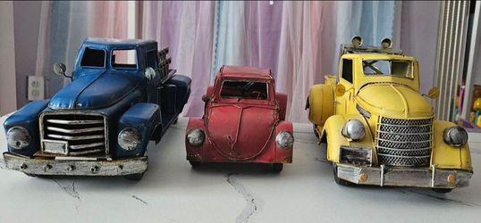 Large 14" Rustic Metal Vintage Vehicle Decor Set - 3-Piece Farmhouse Bundle