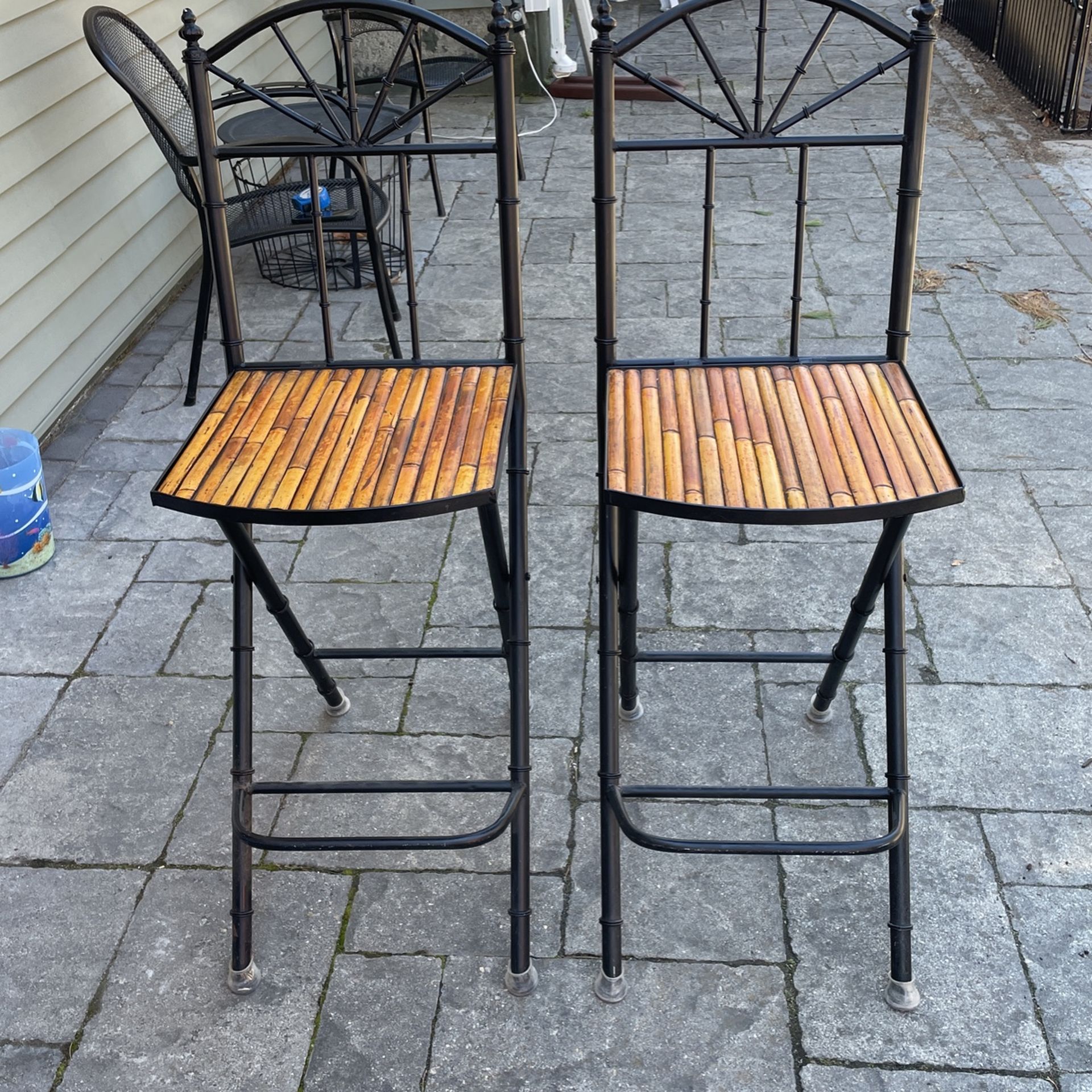 2 Bamboo And Metal Bar Chairs Ex Cond 45” H 15” W 25” D
