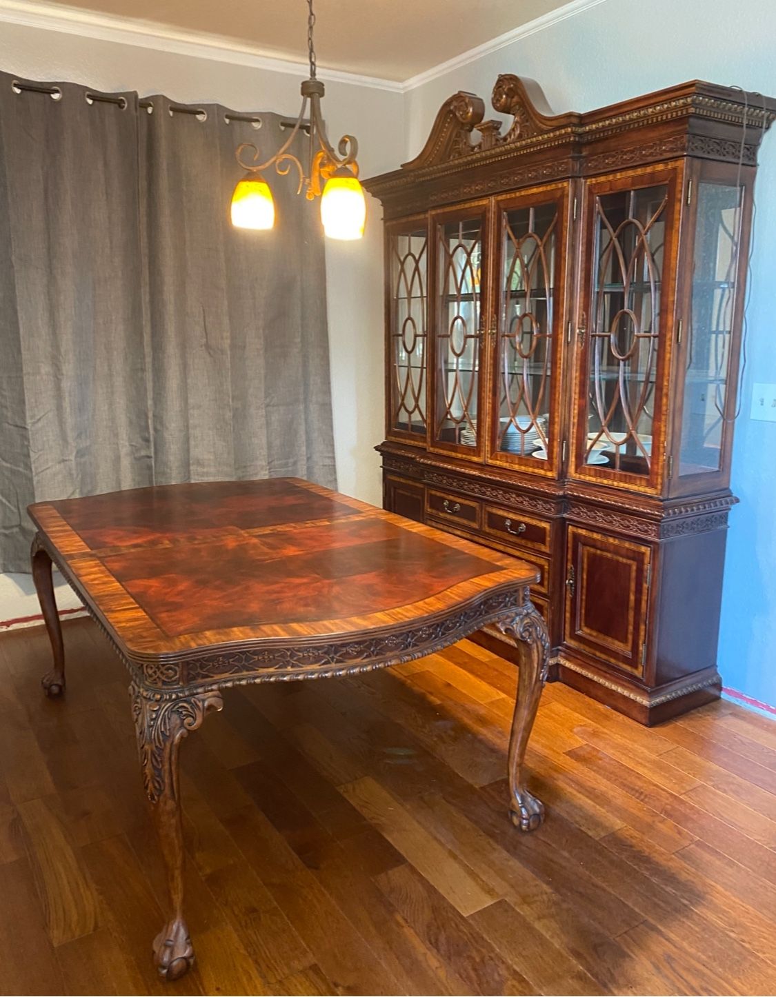 Dining Table With Hutch And Eight Chairs With Extended Table Leaf