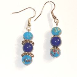 Navy Blue And Light Blue Earrings With Design