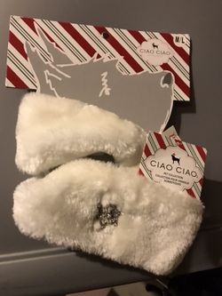 NWT CIAO CIAO Pet Dog Faux Fur Scarf Wrap, Black w/ Jewel -M/L