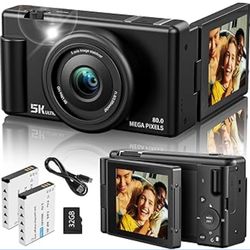 True 5K Digital Camera for Photography, Autofocus 80MP with 18X Digital Zoom 3" 270°Flip Screen Dual-Lens Selfie Camera for YouTube Vlogging & Content
