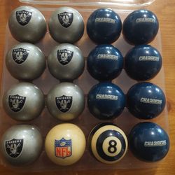 Chargers vs. Raiders Billiard Pool Balls