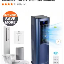 Brand New 9,000 BTU Portable Air Conditioner Cools 900 sq.ft. with Heat, Dehumidifier, AC unit with Remote