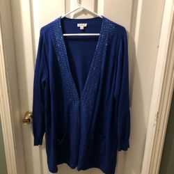 Joan Rivers 2X Royal Blue Cárdigan With Studded Rhinestones Good Condition Great For Holidays 