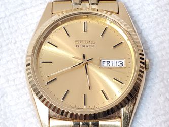 Vintage Seiko Presidential Men's Gold Tone Day Date Quartz Watch S Steel 1 Jewel
