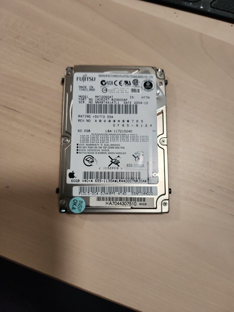 Fujitsu MHT2060AT 60GB UDMA/100 4200RPM 2MB 2.5" IDE Hard Drive (Apple)