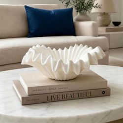 New White Ruffled Decorative Bowl